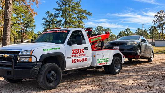 Grúa de Zeus retirando un vehículo en League City, TX.